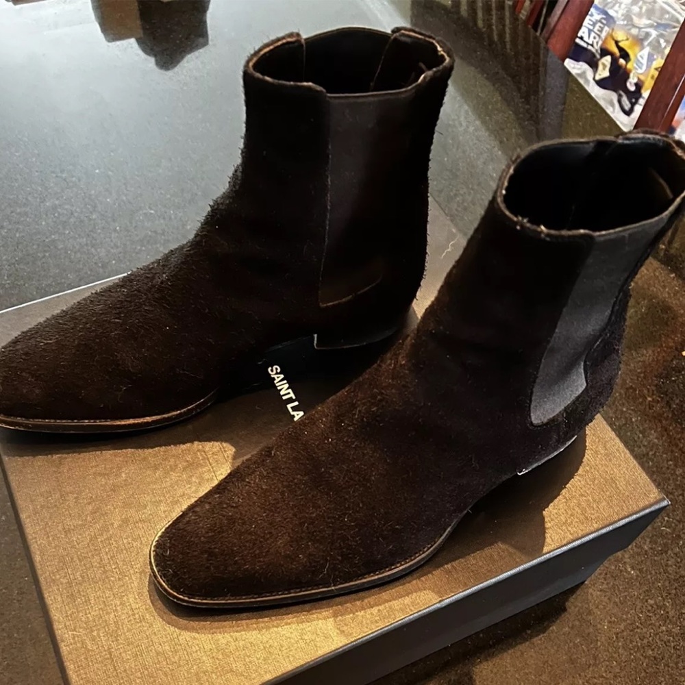 Saint Laurent Paris Wyatt Black Suede Size 41.5/8.5M - Picture 13 of 16